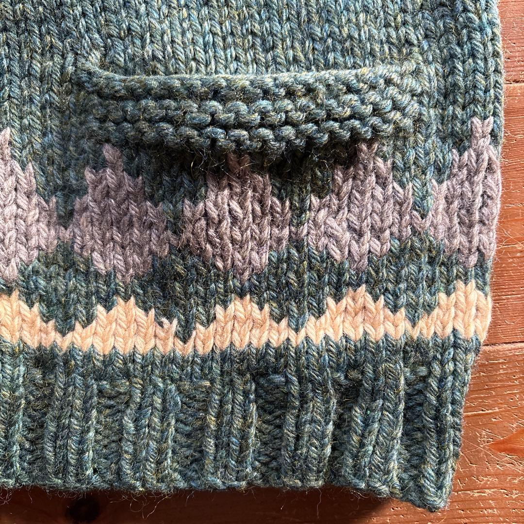 【60sビンテージ】カウチンセーター 緑 メランジ アーガイル 雪 ノルディック