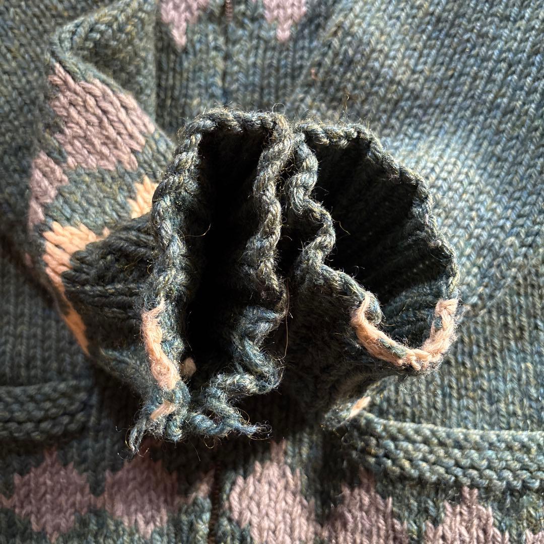 【60sビンテージ】カウチンセーター 緑 メランジ アーガイル 雪 ノルディック