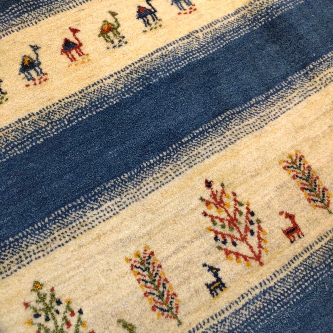 ペルシャ　ギャッベ リビング　205×160 青　ラクダ　生命の木