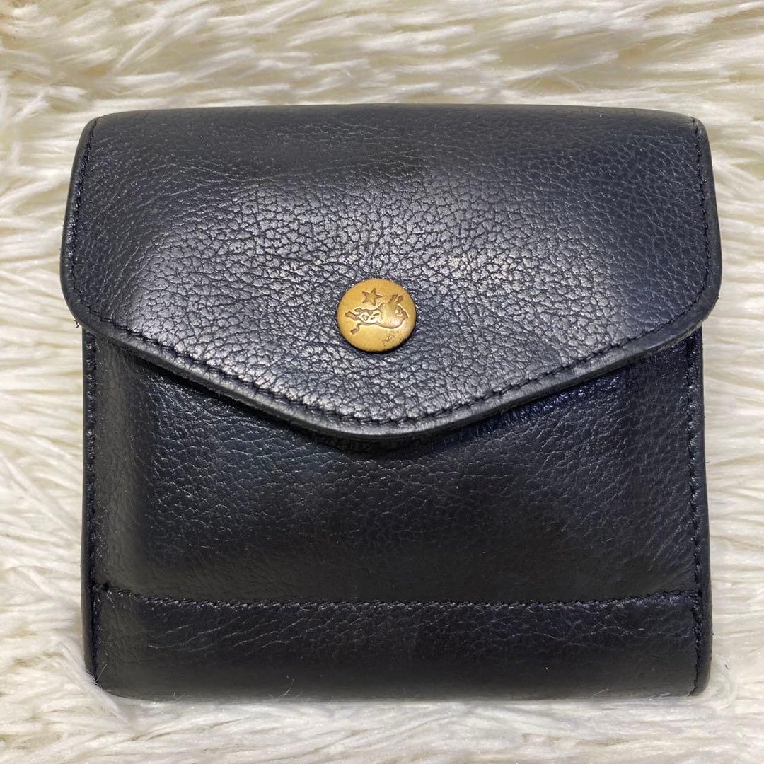 【美品✨】IL BISONTE レザー ダブルフラップ 3つ折り財布 ネイビー