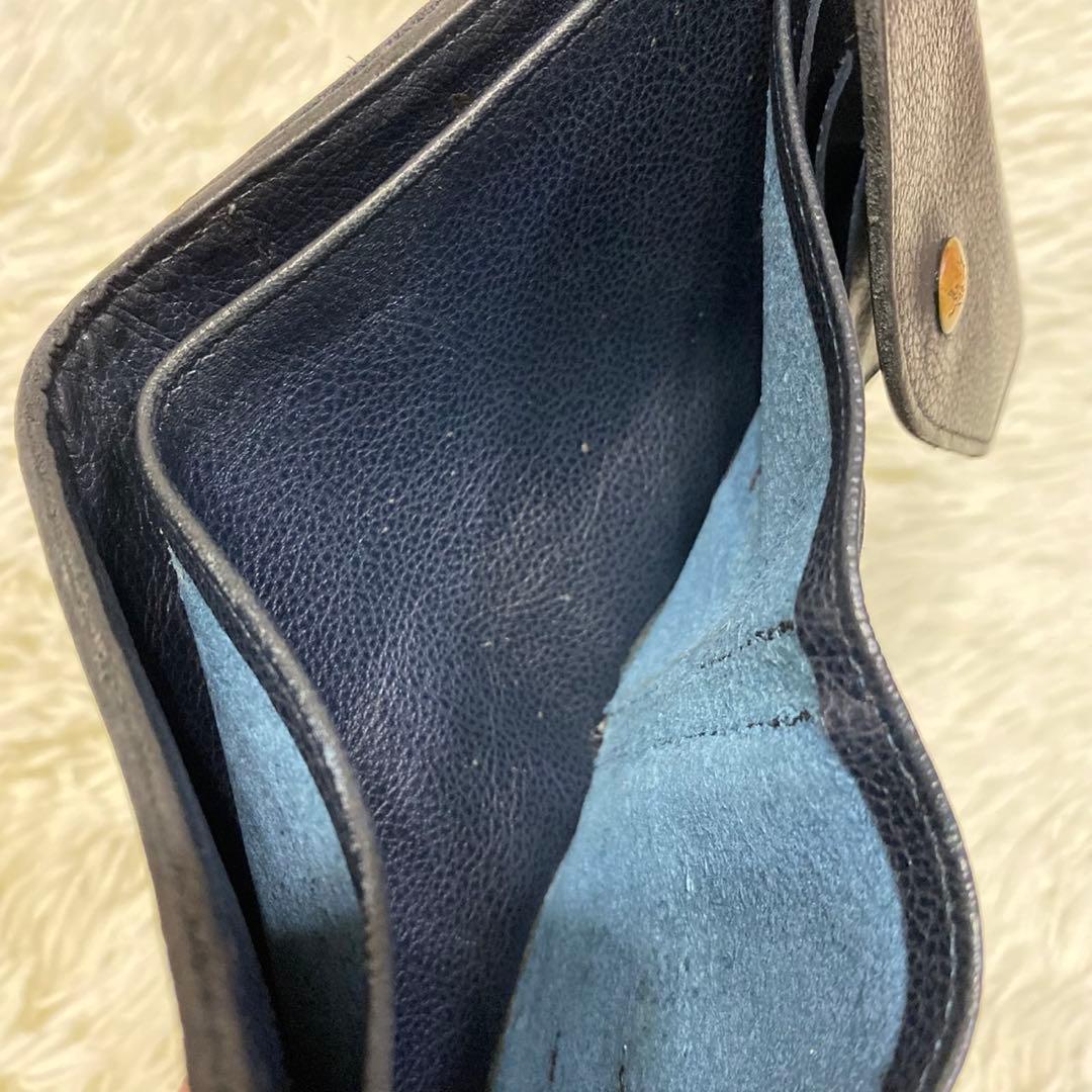 【美品✨】IL BISONTE レザー ダブルフラップ 3つ折り財布 ネイビー