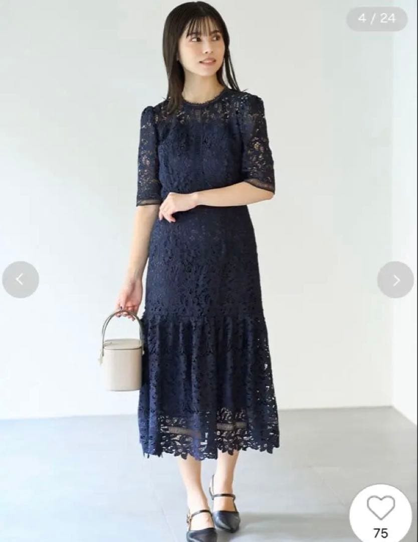 CELFORD レースワンピース　38 ネイビー