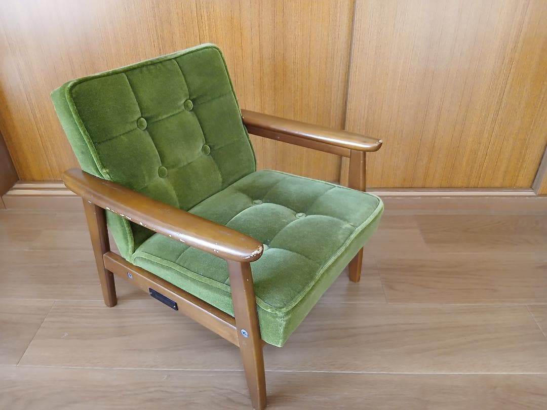 【カリモク60】Kチェアミニ　モケットグリーン ※使用感あり