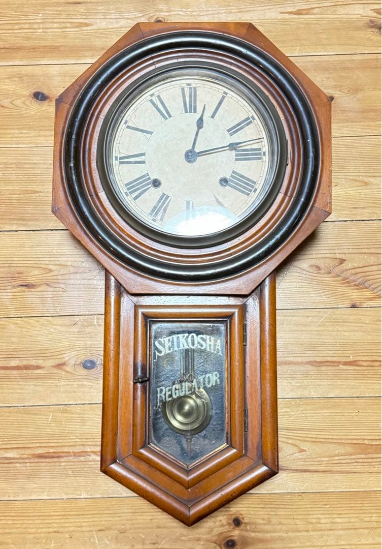 SEIKOSHA 掛時計　精工舎八角時計　ゼンマイ式ネジ巻き可動品　アンティーク