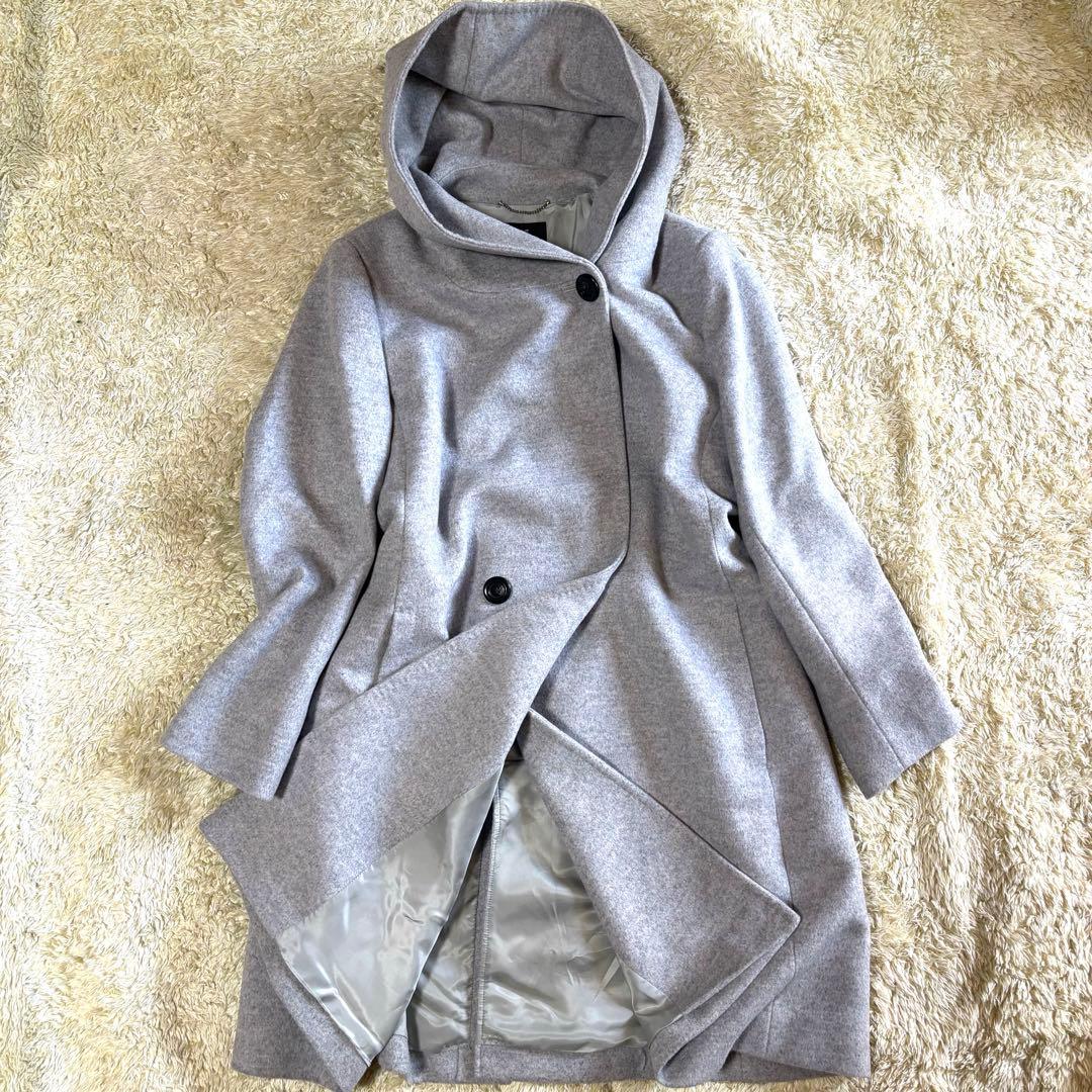 美品　23区　ウールアンゴラフーデッド ロングコート　48 大きいサイズ