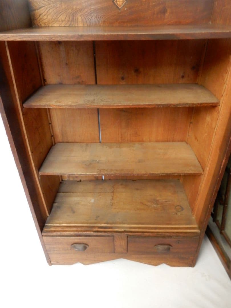 【昭和レトロ アンティーク】ヴィンテージ 木製棚 ガラスキャビネット