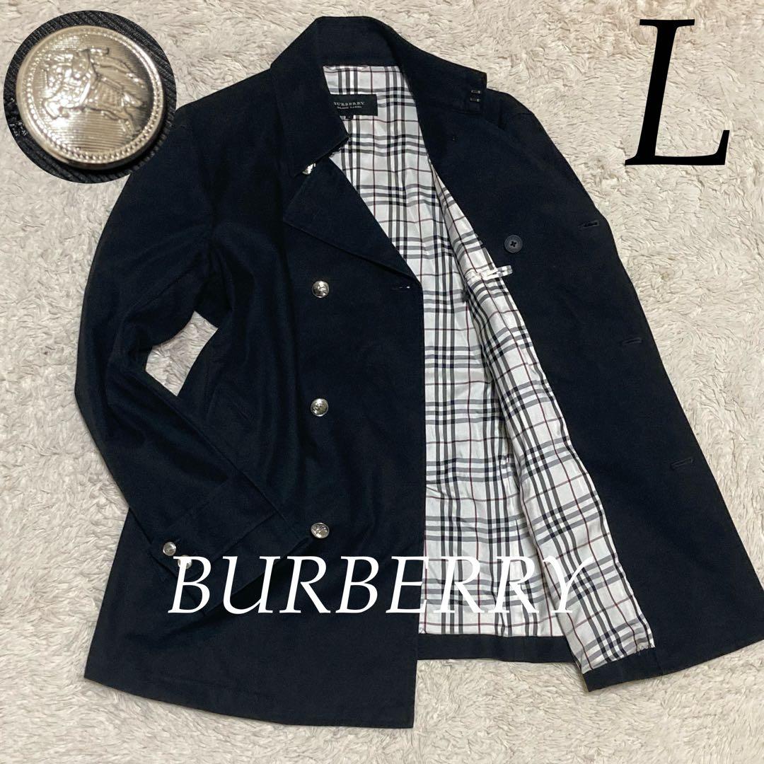 BURBERRY 美品【銀ボタン】ダブル トレンチ コート 黒 ブラック
