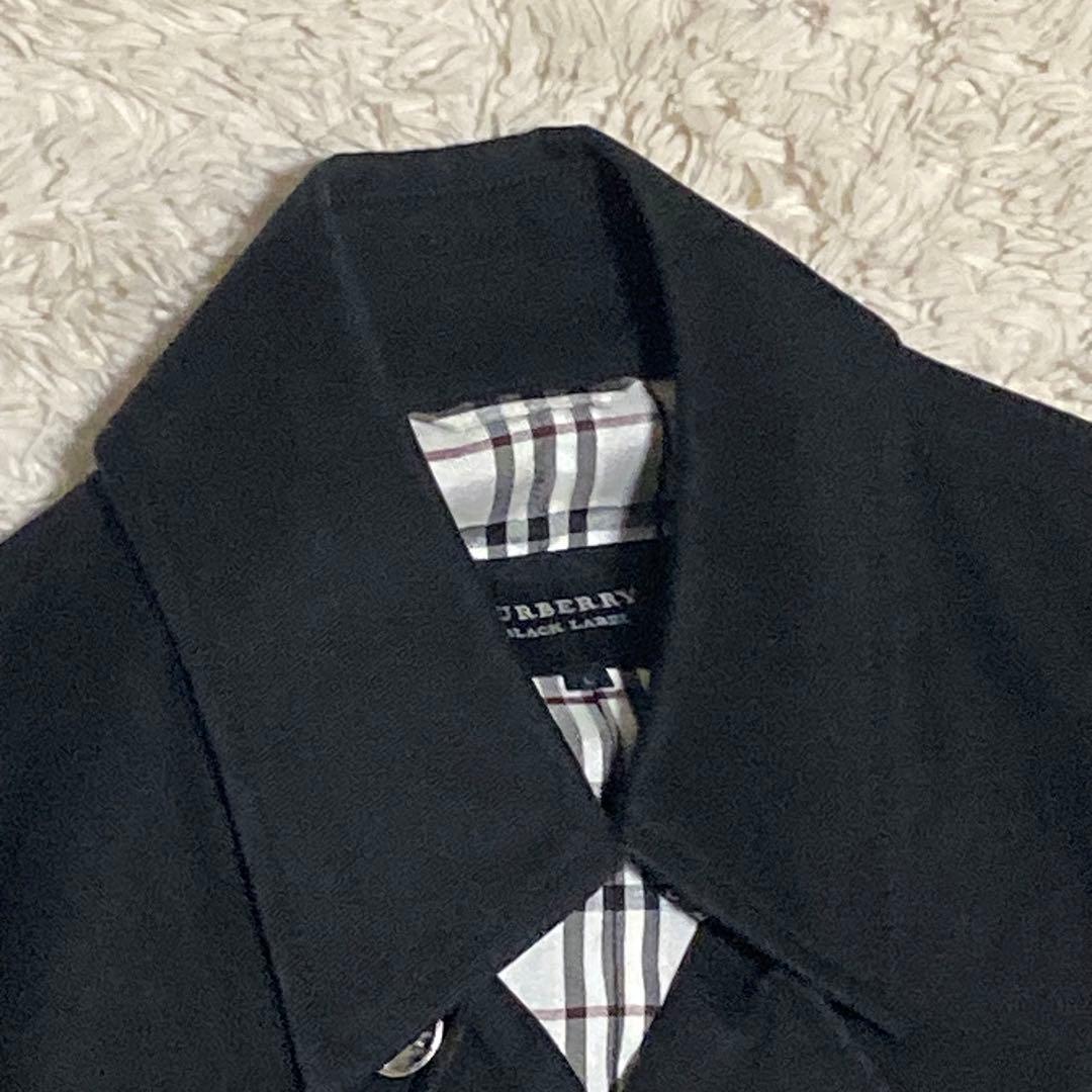 BURBERRY 美品【銀ボタン】ダブル トレンチ コート 黒 ブラック