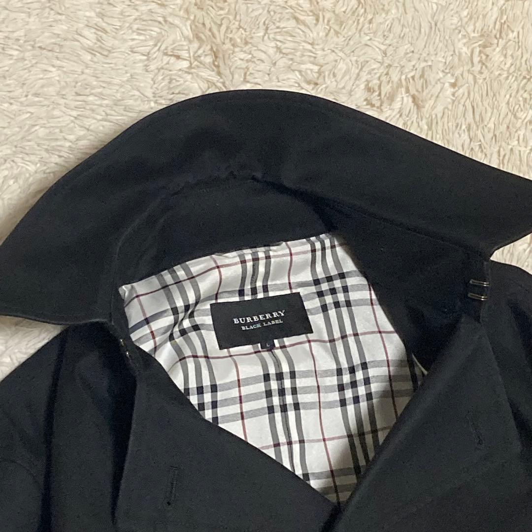 BURBERRY 美品【銀ボタン】ダブル トレンチ コート 黒 ブラック