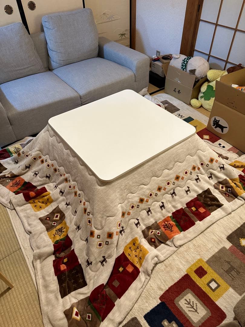 ニトリ　こたつ　フルセット　スクエアこたつ ホワイト・ナチュラルウッド　掛ふとん