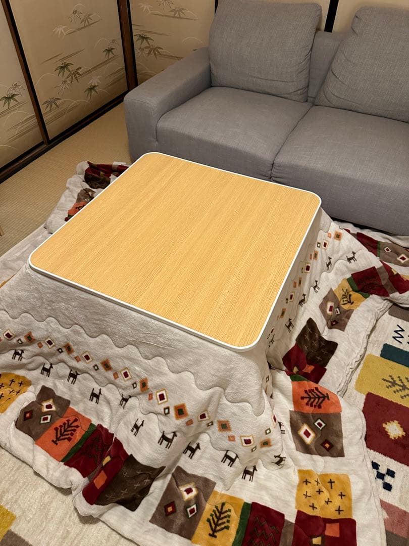 ニトリ　こたつ　フルセット　スクエアこたつ ホワイト・ナチュラルウッド　掛ふとん