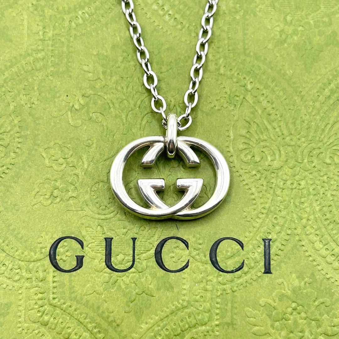 美品　グッチ　インターロッキングG ネックレス　シルバー　社外チェーン