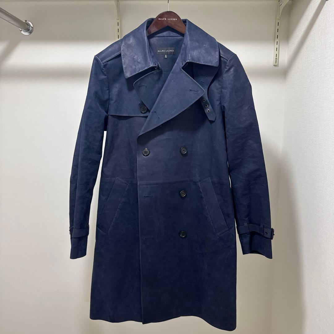 ラルフローレン　ブラックレーベル　ラムレザー　トレンチコート　ネイビーブルー　M