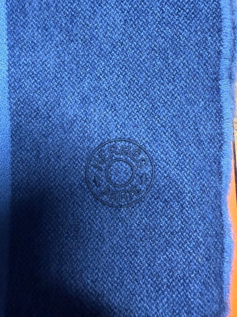 り*ん様 HERMÈS Hサマーブロック マフラー カシミヤ ブルー