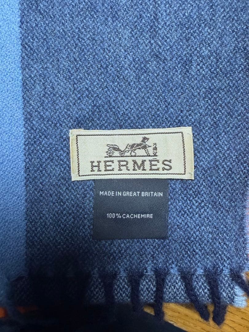 り*ん様 HERMÈS Hサマーブロック マフラー カシミヤ ブルー