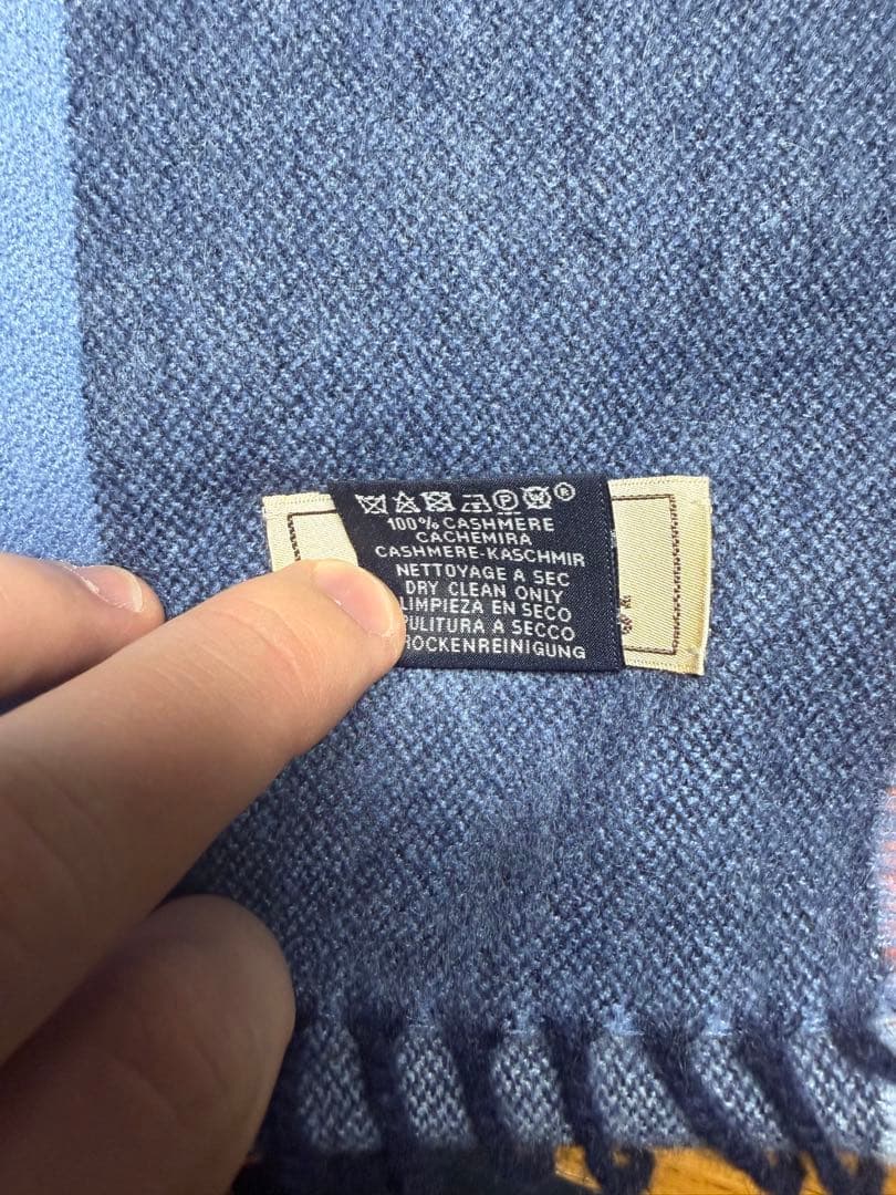 り*ん様 HERMÈS Hサマーブロック マフラー カシミヤ ブルー