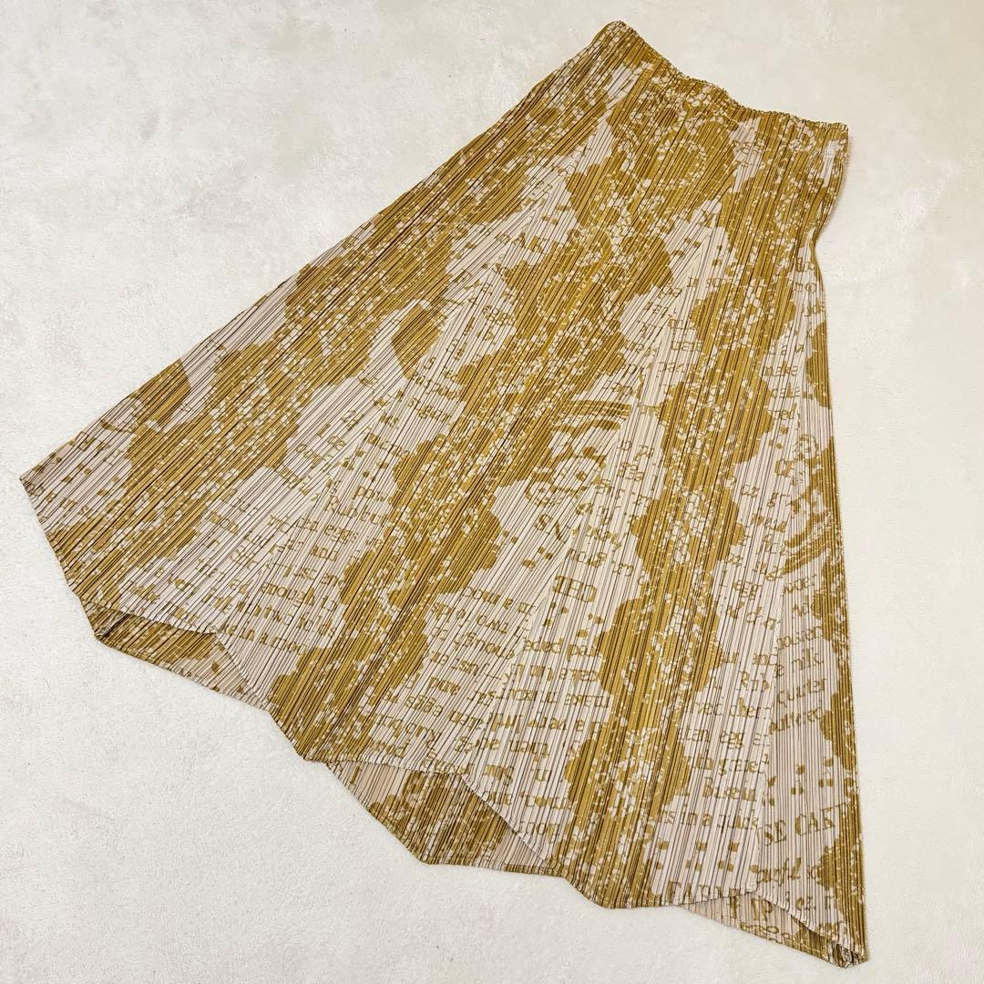 極美品✨PLEATS PLEASE レシピ柄　マキシ丈　フレア　プリーツ