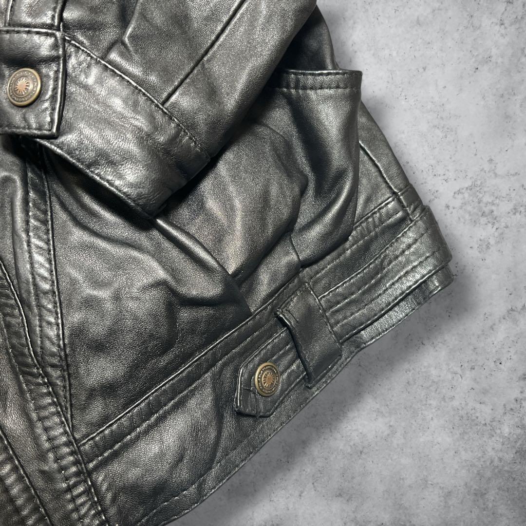 80s90sヴィンテージスペイン製A2レザージャケットブラック本革2XL古着
