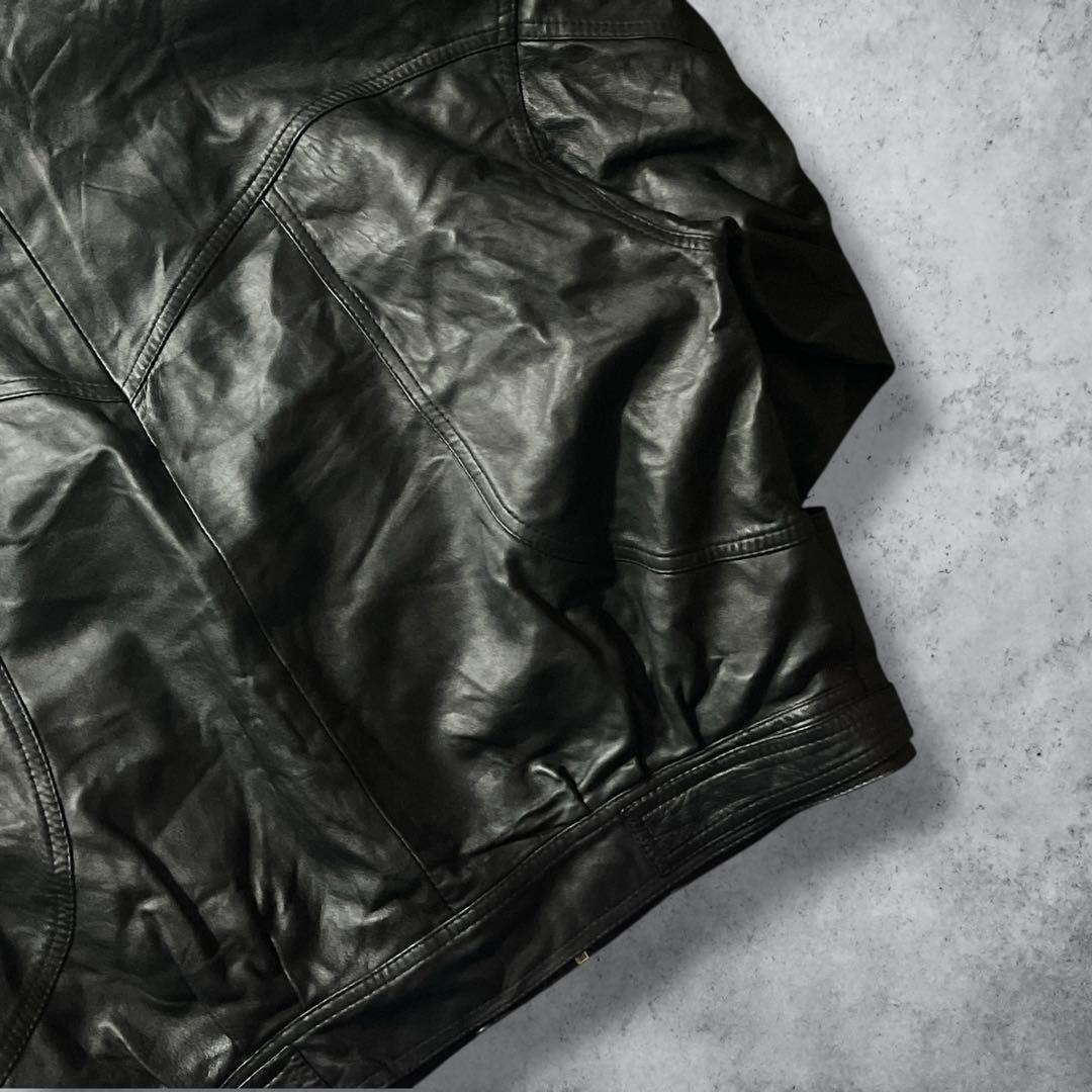80s90sヴィンテージスペイン製A2レザージャケットブラック本革2XL古着