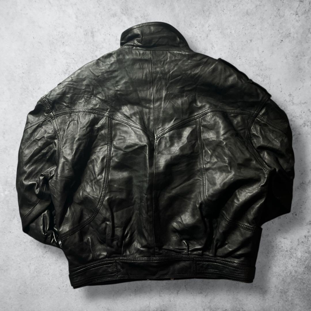 80s90sヴィンテージスペイン製A2レザージャケットブラック本革2XL古着