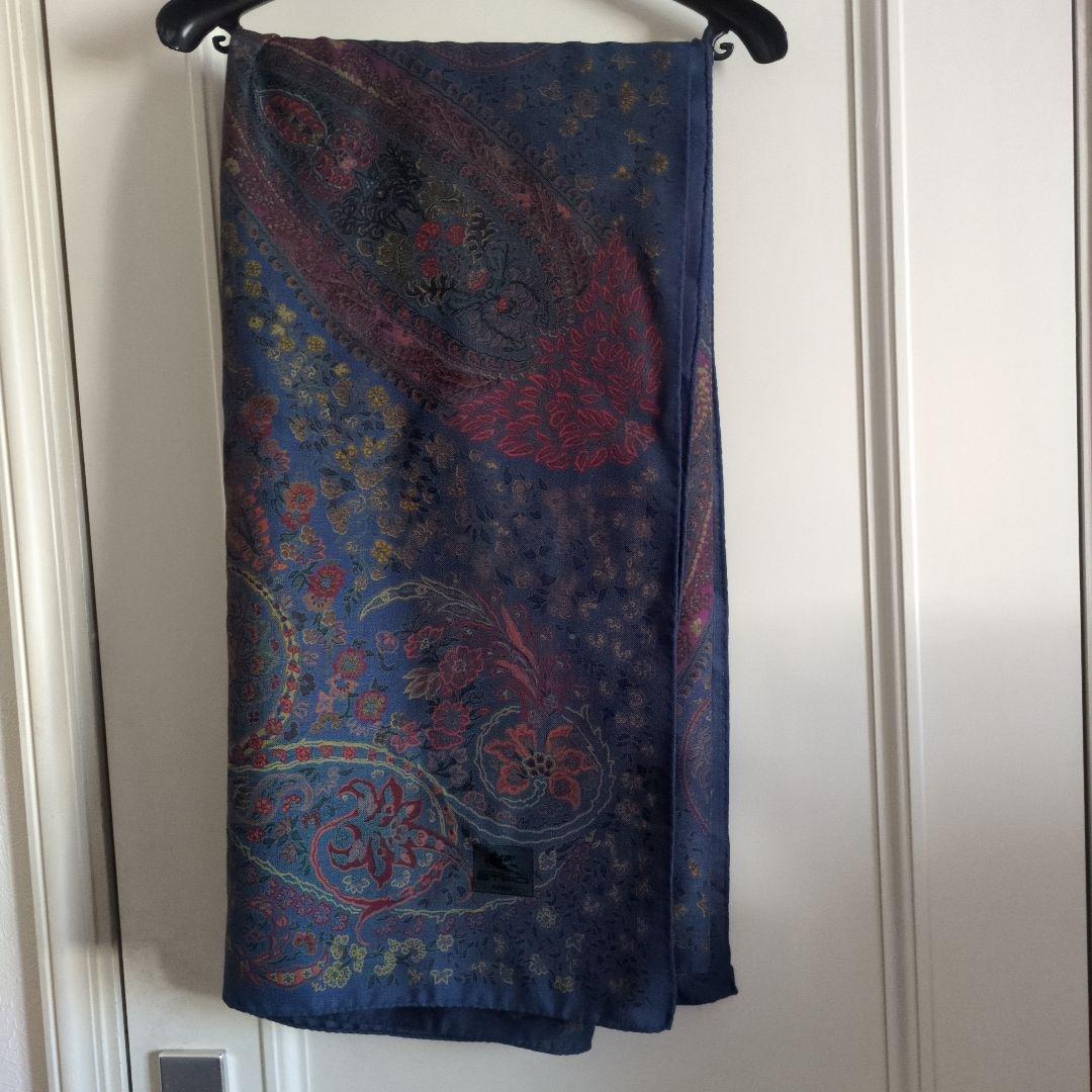 ETRO 花柄 ショール 青系