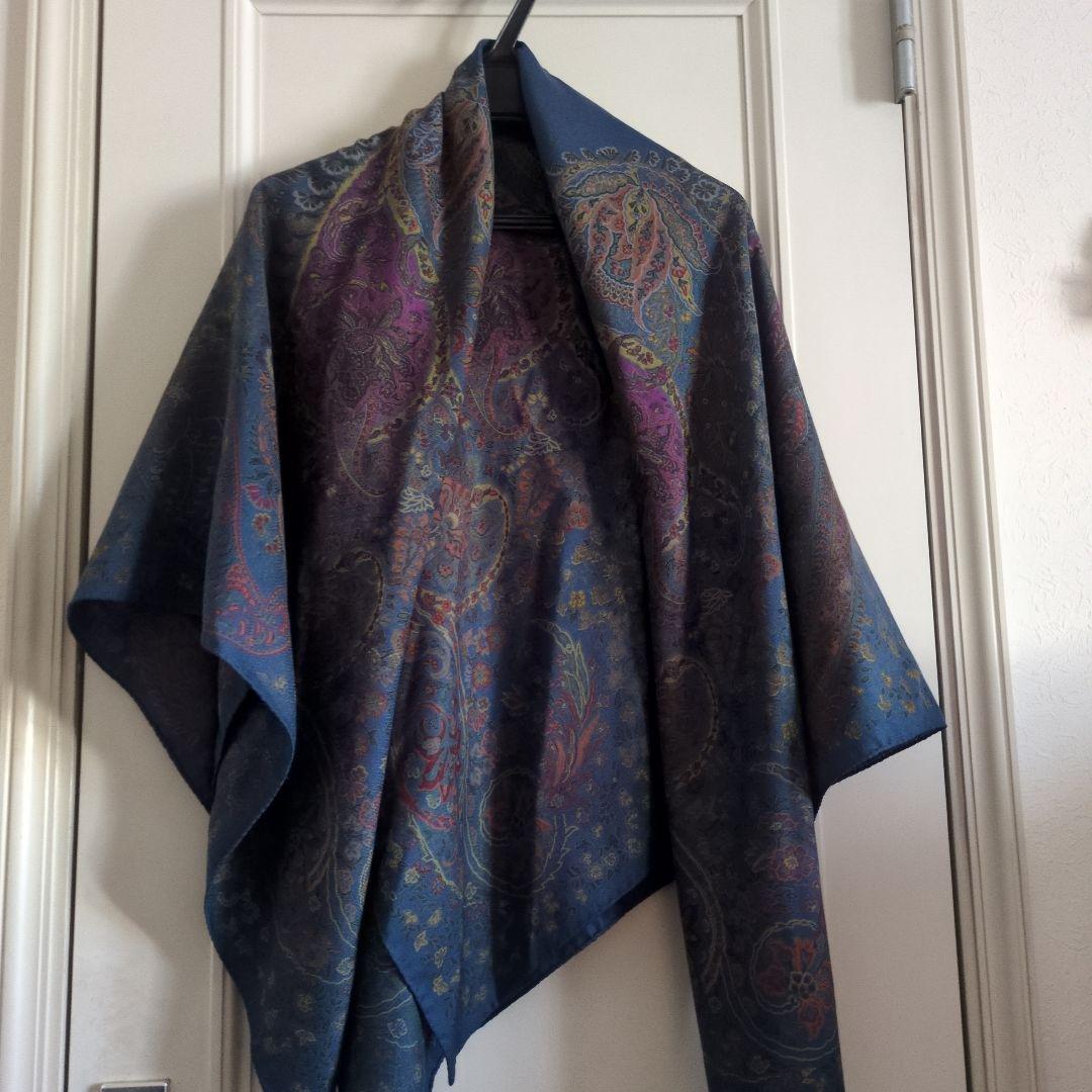 ETRO 花柄 ショール 青系
