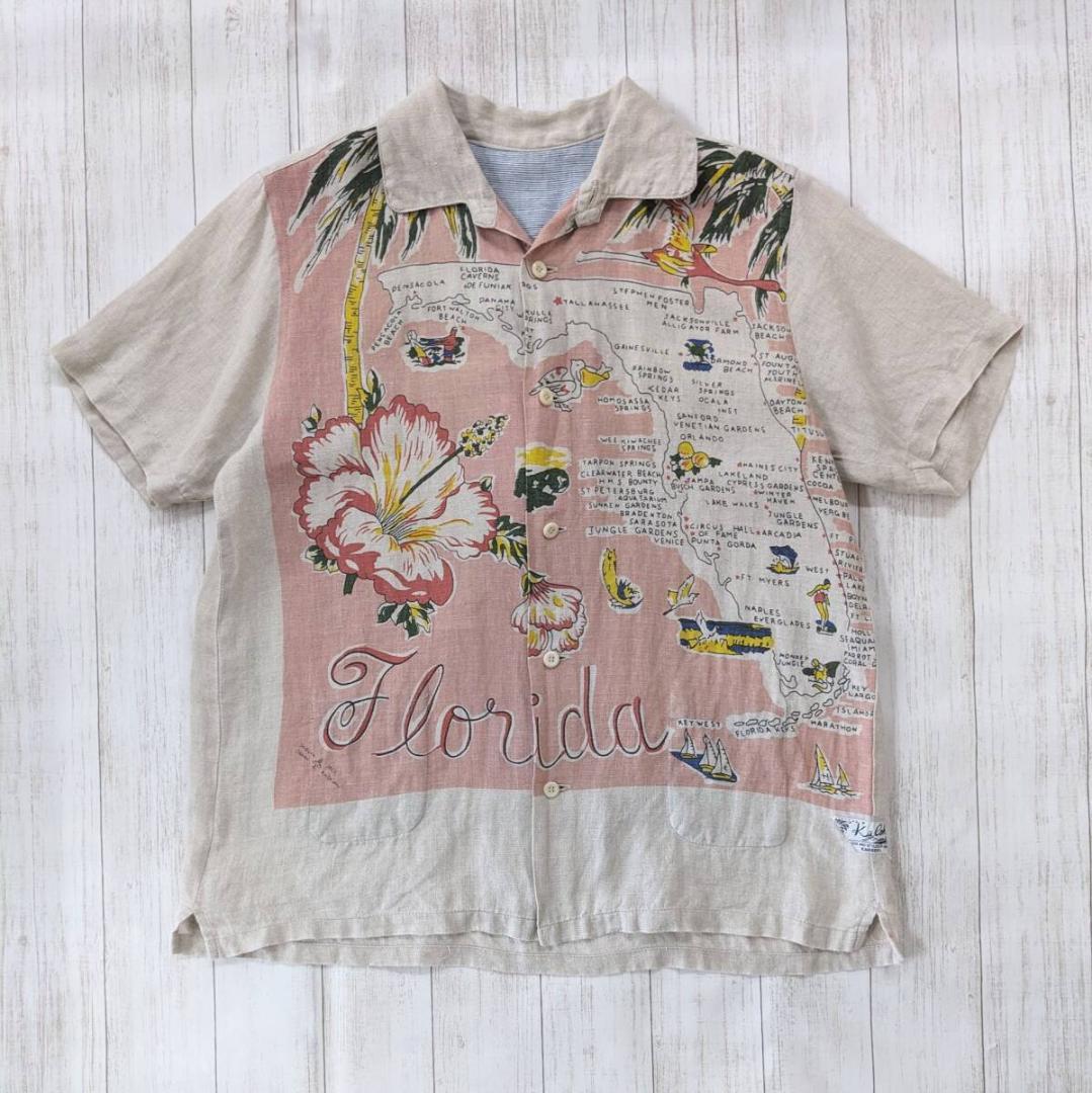 快晴堂/Florida柄Wideカロハシャツ/ハヤテ/カロハプリント/リネン