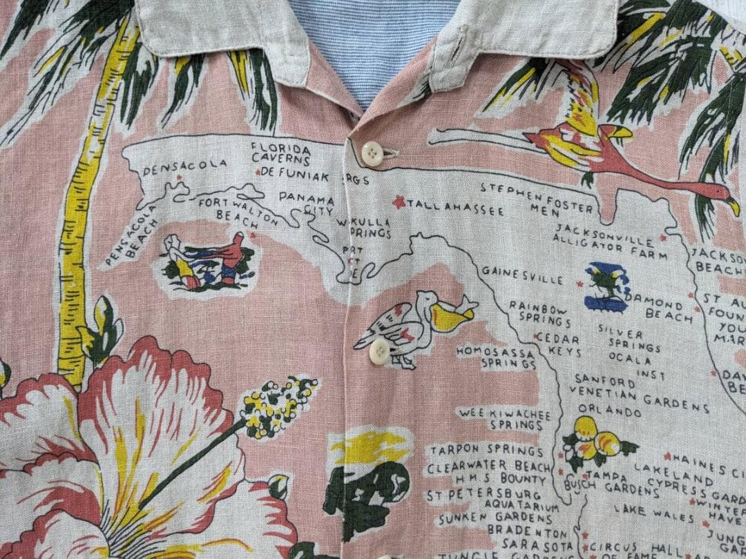 快晴堂/Florida柄Wideカロハシャツ/ハヤテ/カロハプリント/リネン