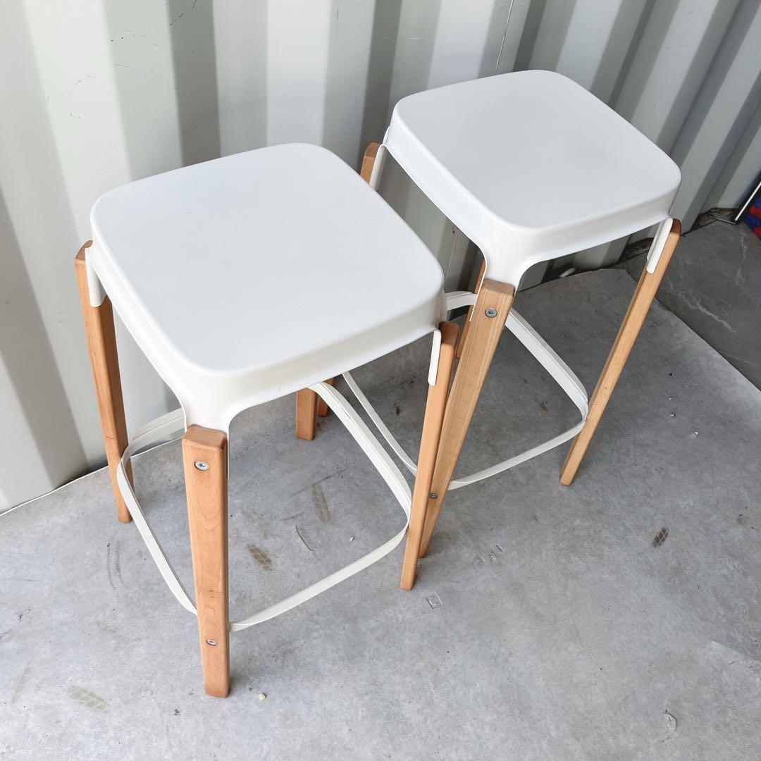 取付無料！マジス イタリア スチールウッドスツール ホワイト2脚