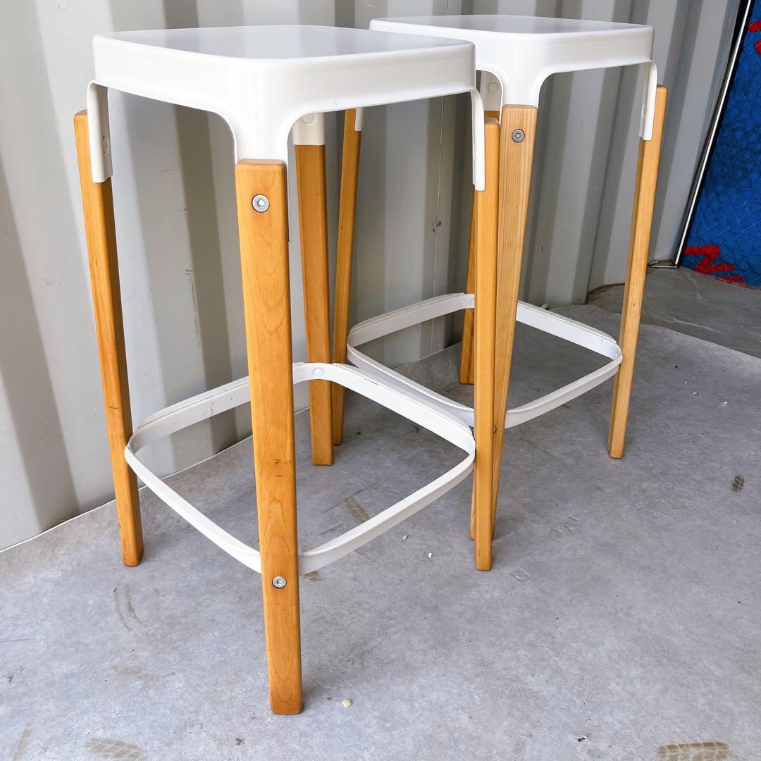 取付無料！マジス イタリア スチールウッドスツール ホワイト2脚