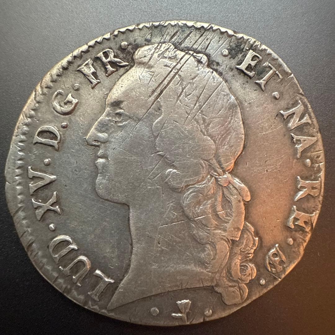 超希少　フランス王国　ルイ15世　1エキュ　牛　大型銀貨　本物保証