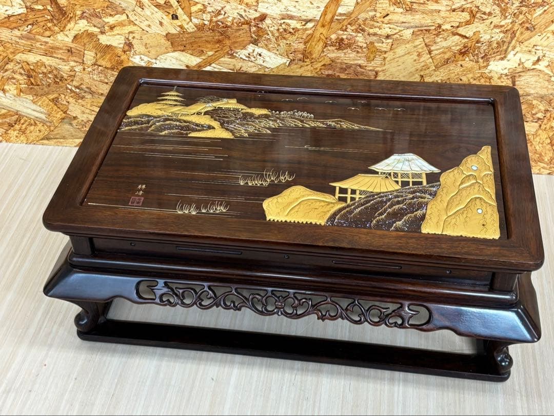 【勝峰作 / 花台】飾り台 螺鈿 金彩蒔絵 机 骨董品