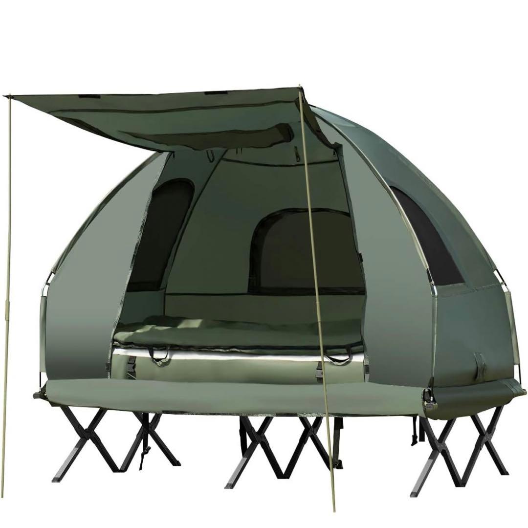 テント　高床　コット　防水　エアマットレス　2人用　寝袋　キャリーバッグ付　雨天