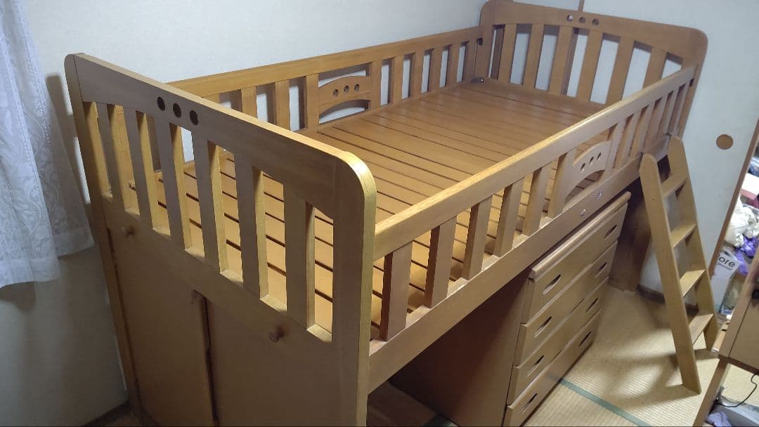 木製ロフトベッド 引き出し付き シングル