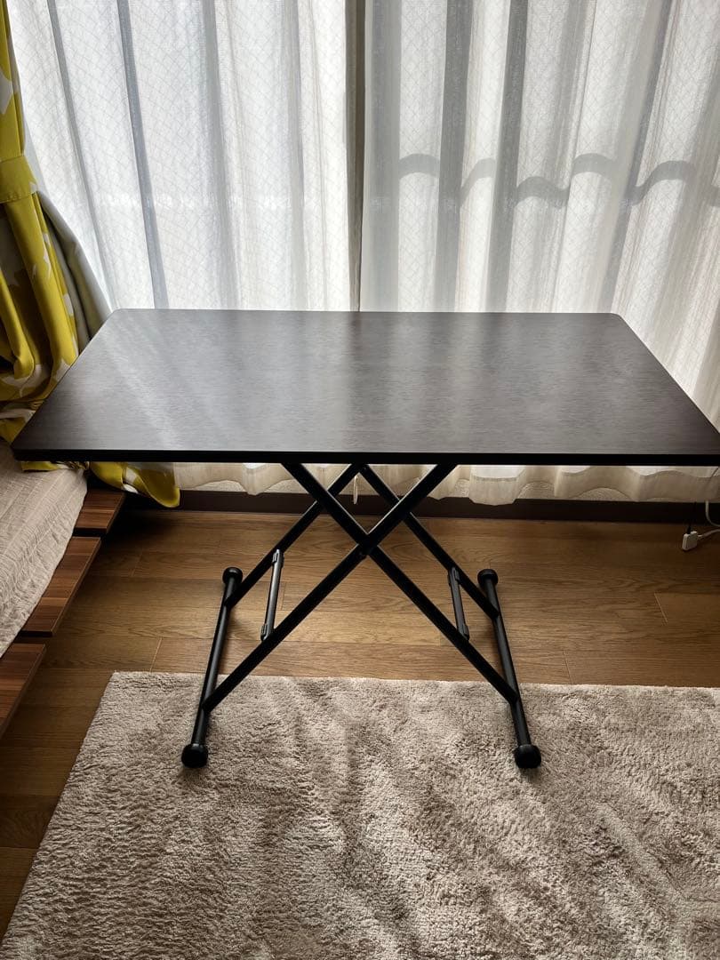 昇降式　折りたたみテーブル ダークブラウン