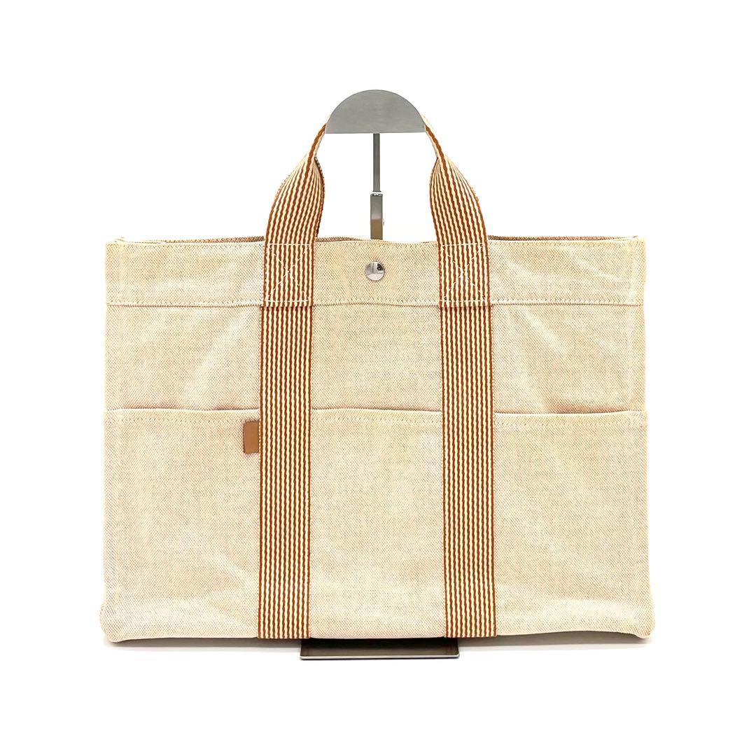 HERMESエルメス ニューフールトゥMMトートバッグ オレンジ系A4収納 通勤