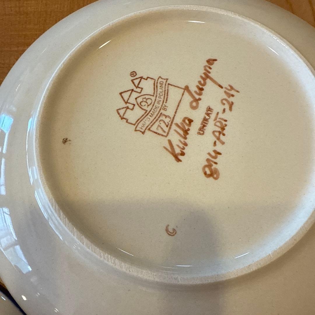 ポーランド食器　青い鳥と花模様の皿2枚セット