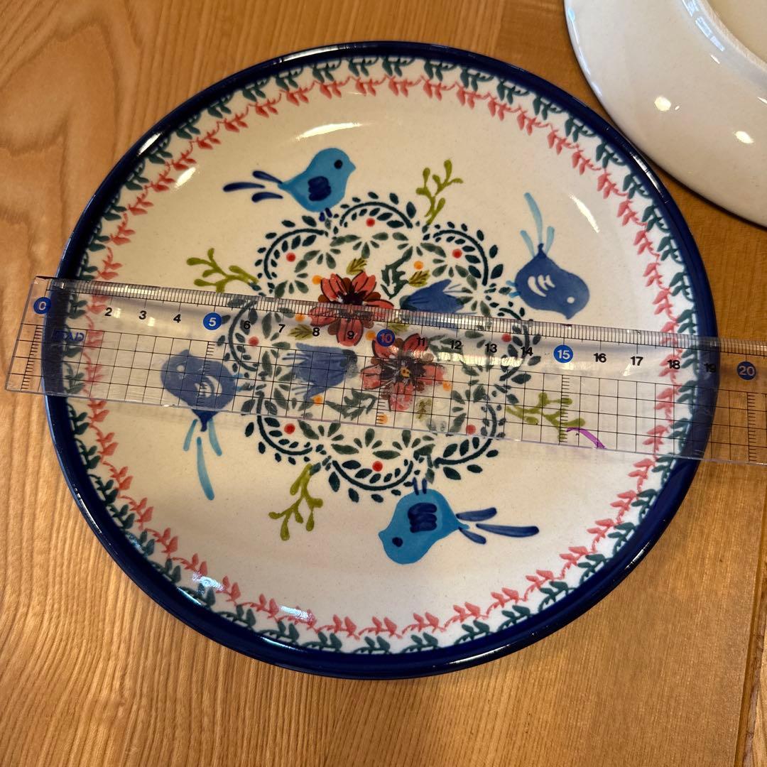 ポーランド食器　青い鳥と花模様の皿2枚セット