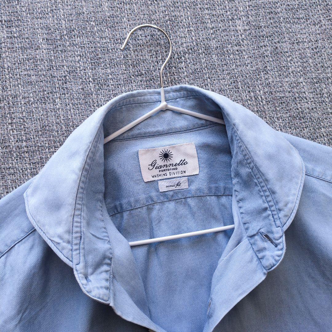 ジャンネット　ワイドカラー　シャンブレーシャツ　デニムシャツ