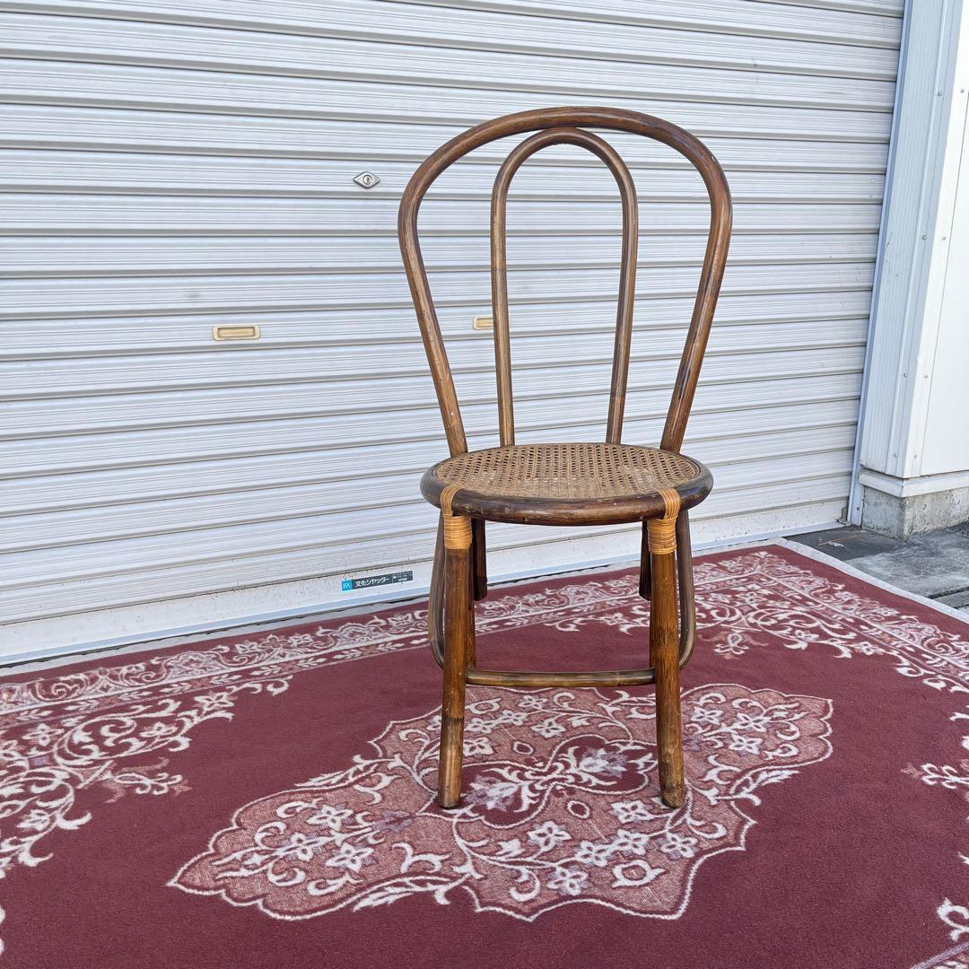 古家具ビンテージ品◾️籐ラタン製 編み込み座面 ラタンチェア A