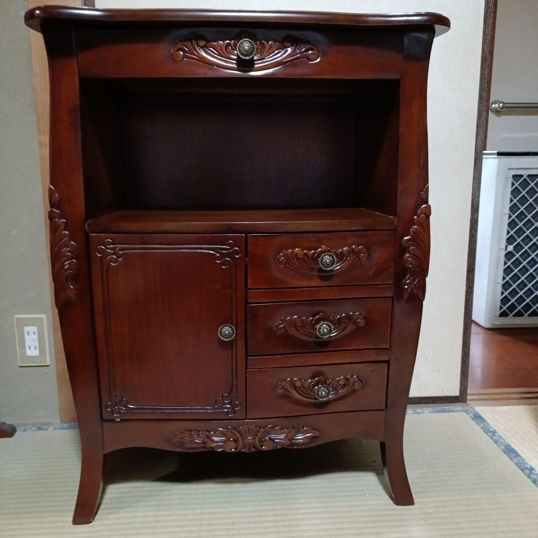 アンティークデザイン革レザー天板 コンソールテーブル 飾り台 木製キャビネット