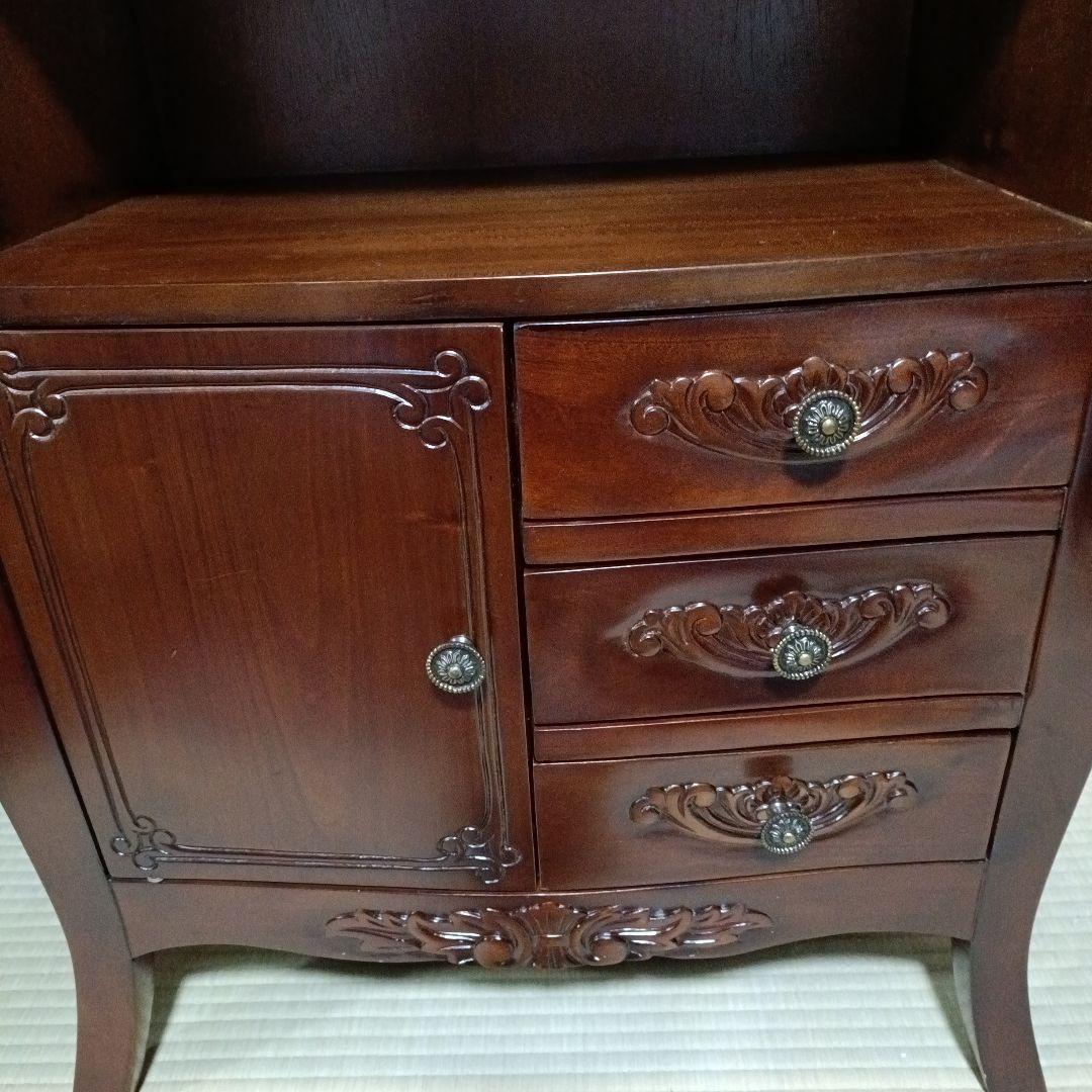 アンティークデザイン革レザー天板 コンソールテーブル 飾り台 木製キャビネット