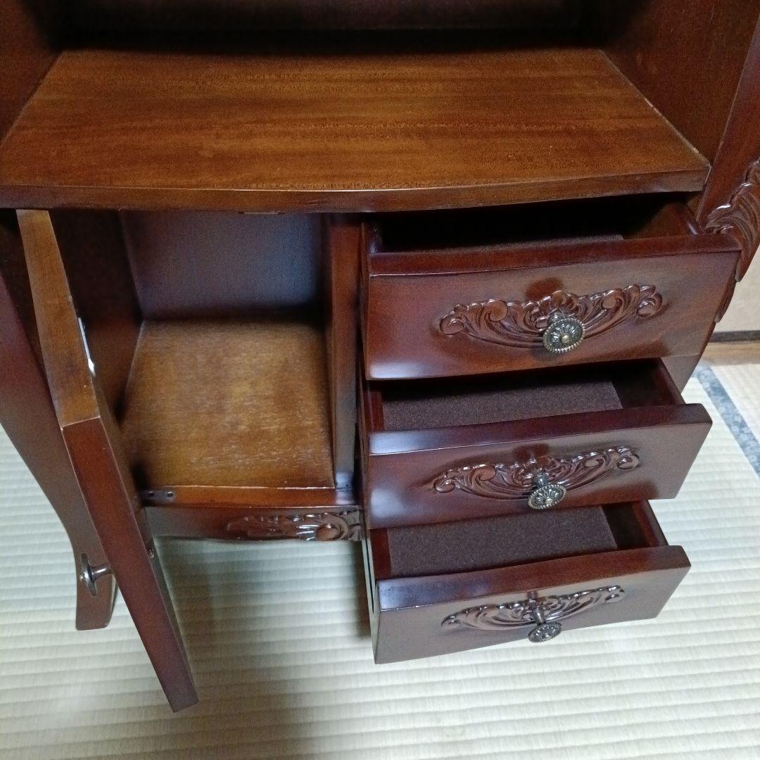 アンティークデザイン革レザー天板 コンソールテーブル 飾り台 木製キャビネット