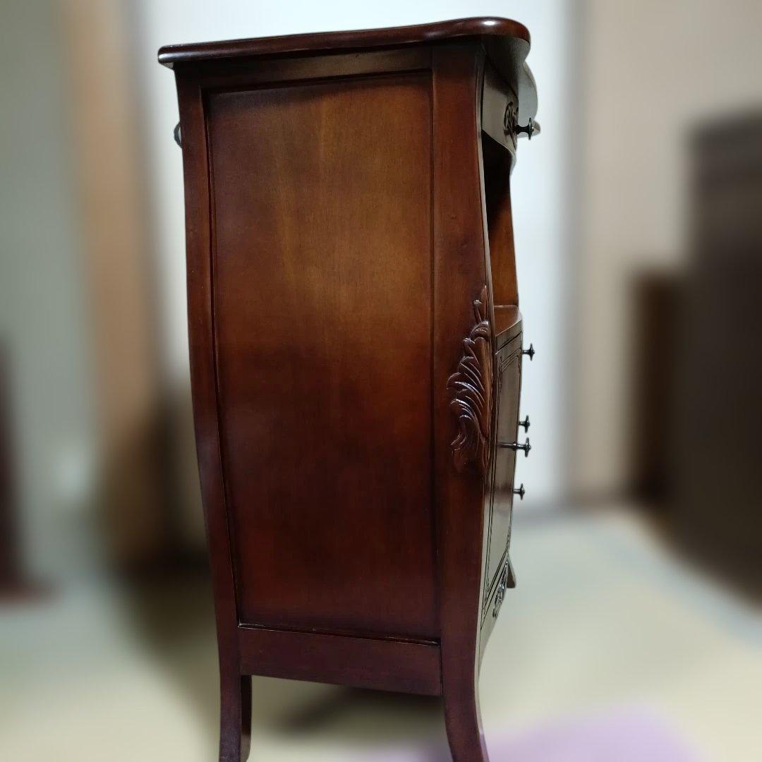 アンティークデザイン革レザー天板 コンソールテーブル 飾り台 木製キャビネット