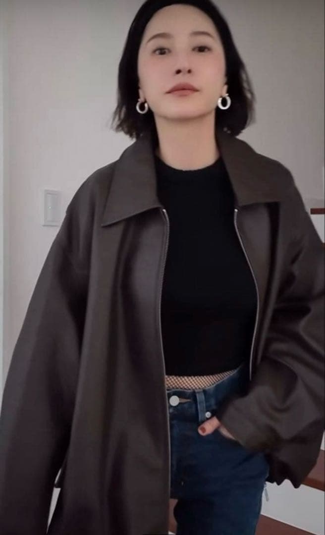 CLANE FAKE LEATHER BALLOON JACKET ブラウン 1