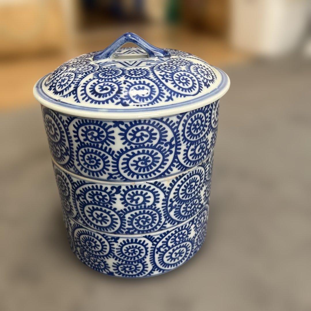 古伊万里 三段重　染付 蛸唐草 麒麟図　江戸中期から後期