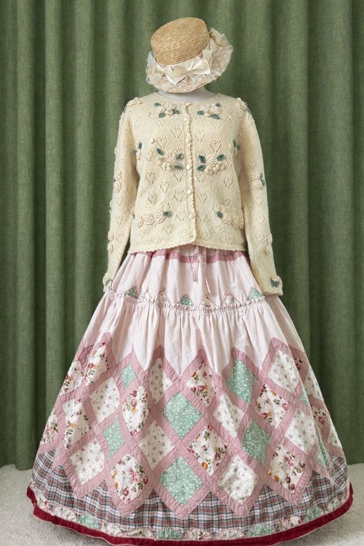 PINK HOUSE パッチワーク薔薇プリントロングスカート