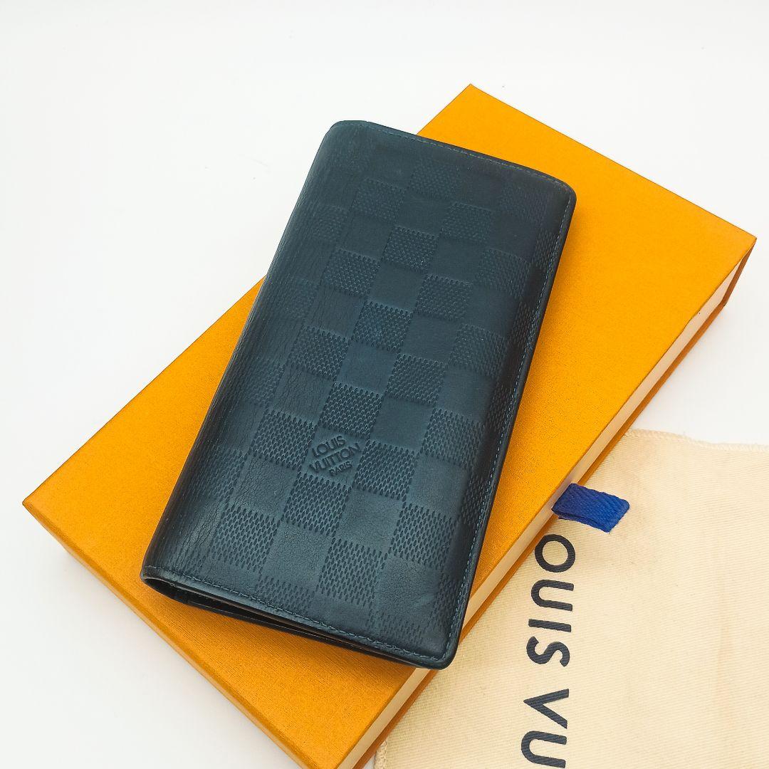 【美品S】ルイヴィトン　ブラザ　ダミエアンフィニ　ネイビー系　長財布