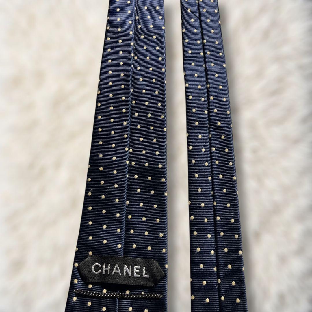 【美品✨】現行 シャネル ドット柄 ココマーク 黒チェーン 濃紺薄黄 ジャガード