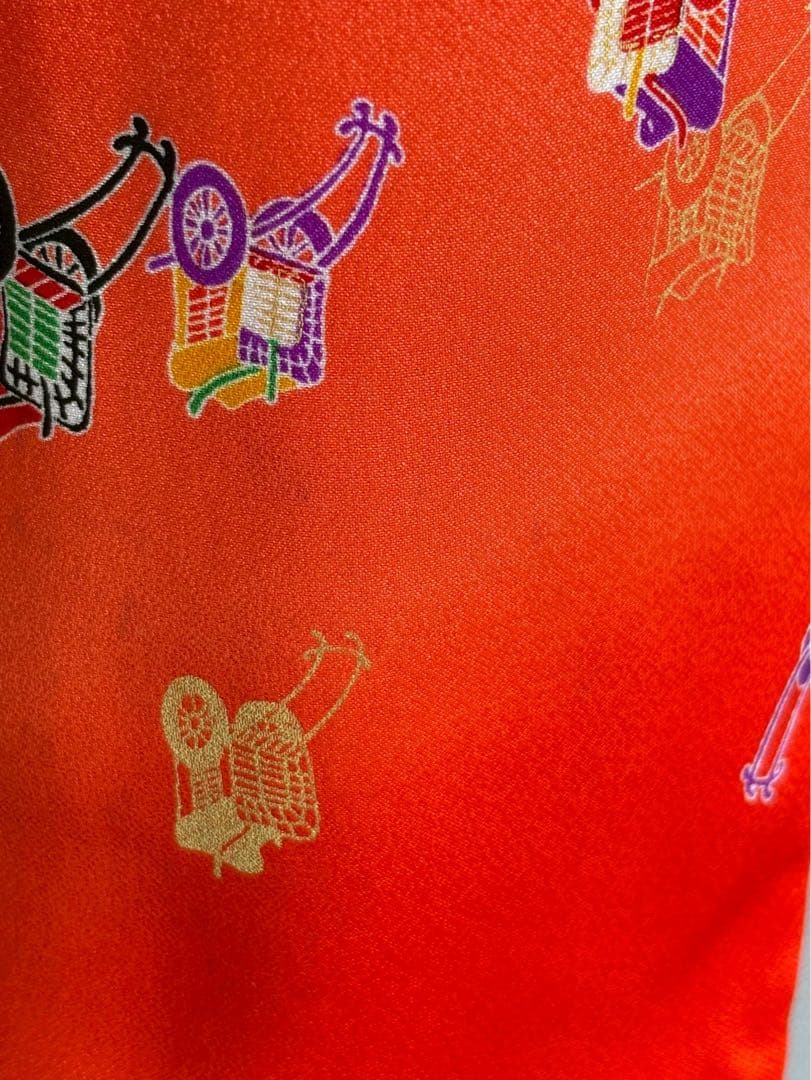 フルセット　七五三３歳女の子　きもの　被布　赤　御所車　長襦袢付　小物　7049